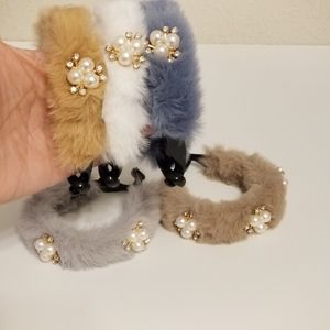 Anthropolgi Faux Fur with Perals and Rhinestones Hair Clips New